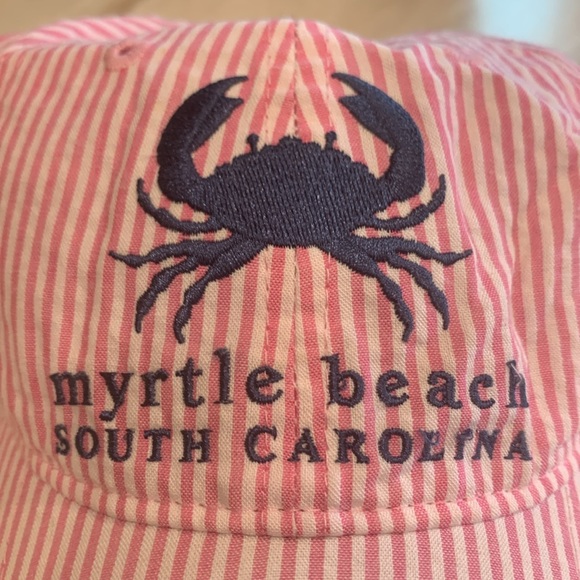 Striped Pink Myrtle Beach Ball Cap 
Adjustable Velcro for size - Picture 2 of 3
